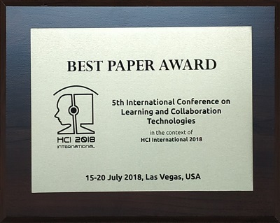 5th International Conference on Learning and Collaboration Technologies Best Paper Award. Details in text following the image.