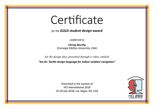 Certificate for the GOLD student design award. Details in text following the image